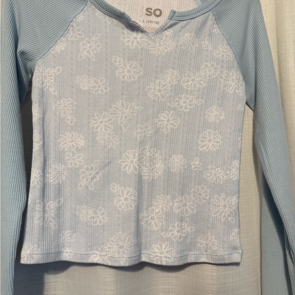 SO Sky Blue Floral Long Sleeve Shirt